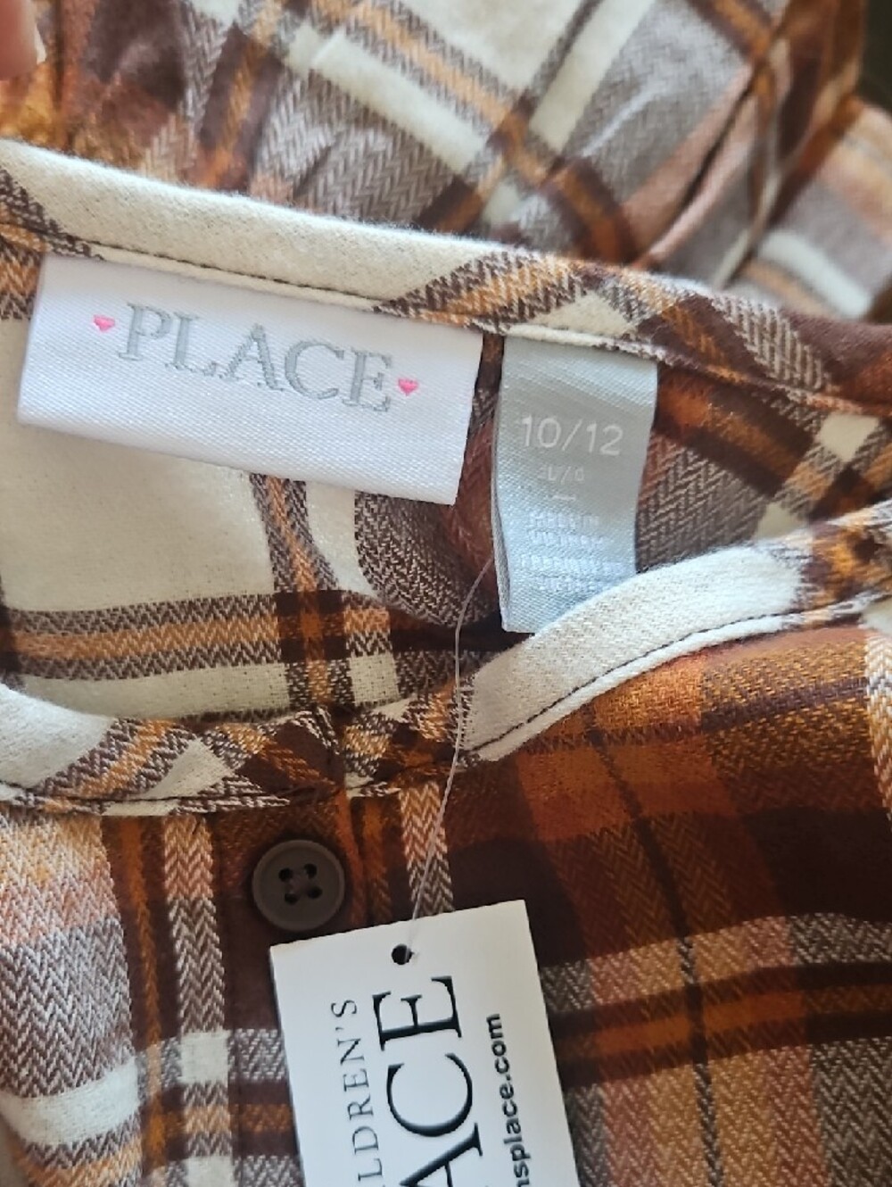 The Children's Place Orange and Cream Plaid Peplum Button-Up Top - Picture 2 of 3